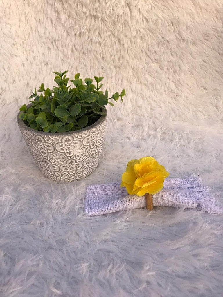 Kit Porta Guardanapo Flor De Cetim 6 peças Amarelo