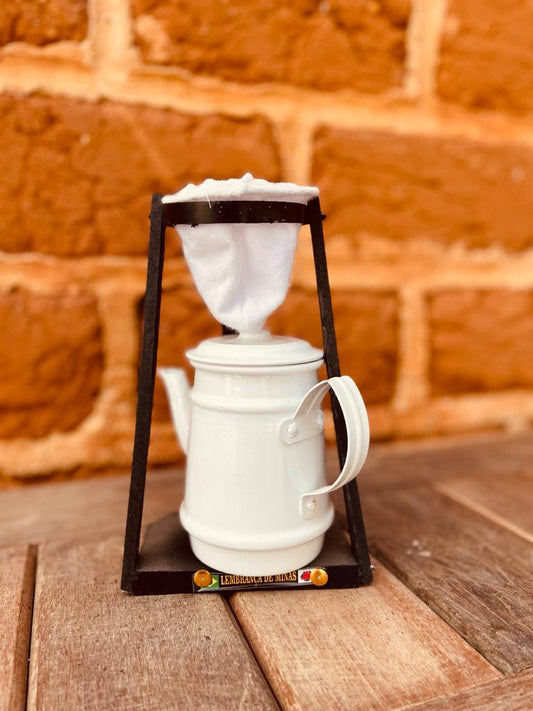 Kit Café Mini Bule 250ml Alumínio E Suporte Com Coador Branco