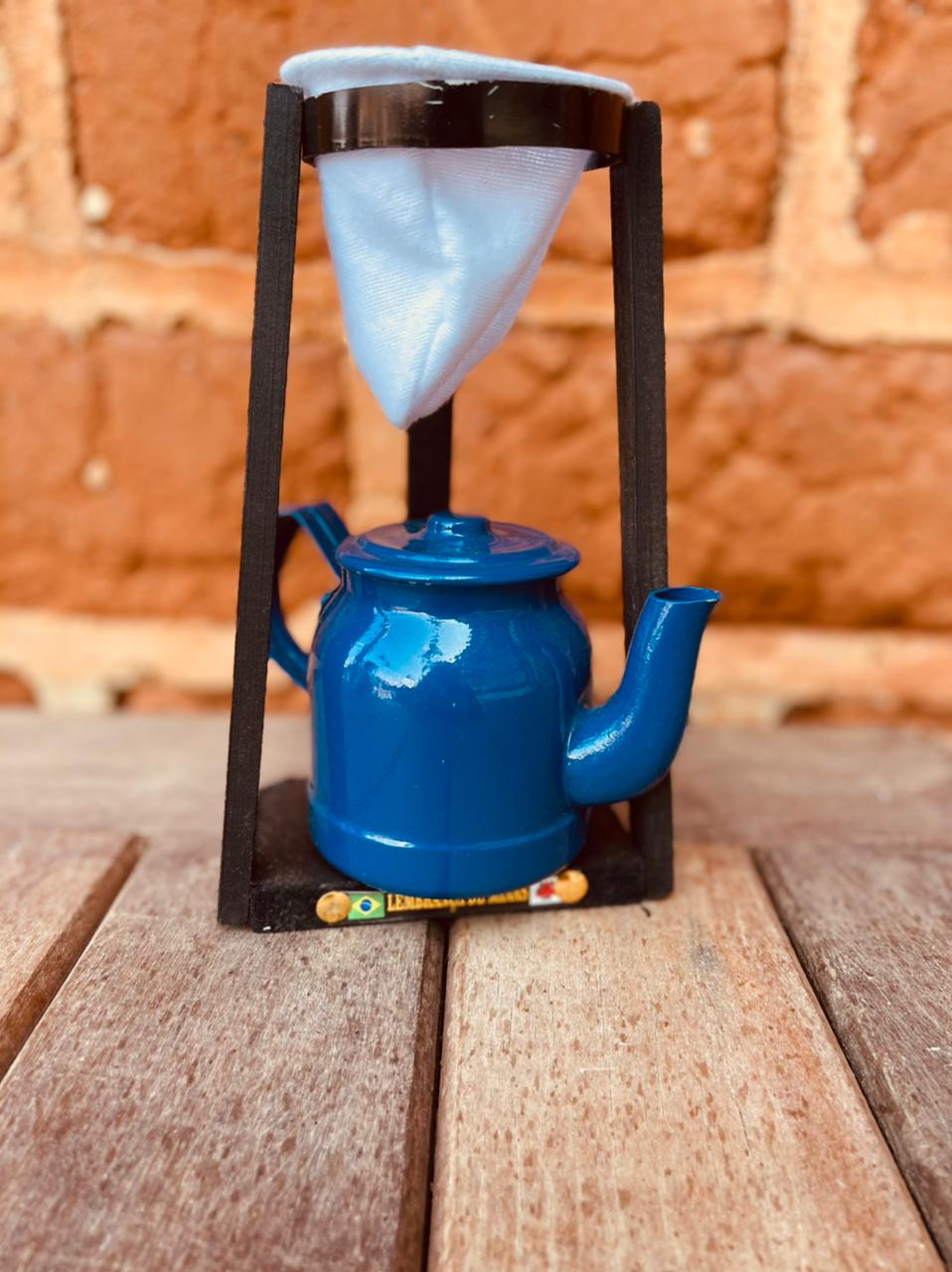 Kit Café Mini Chaleira 200ml Alumínio E Suporte Com Coador Azul