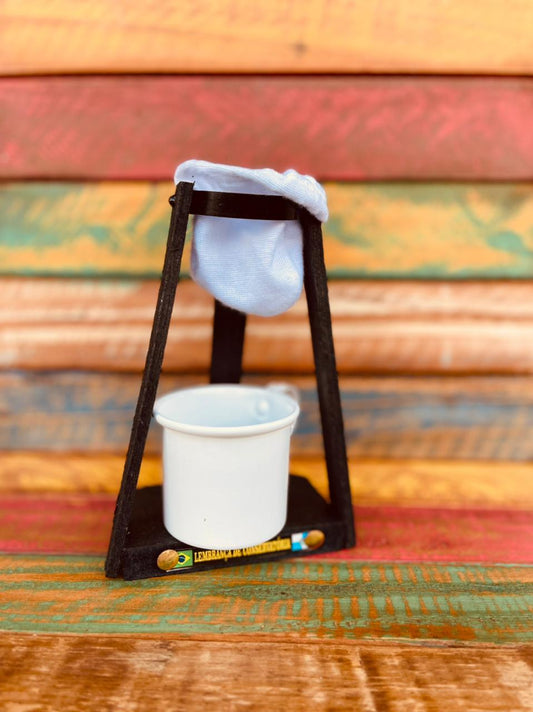 Kit Café Caneca 100ml Alumínio E Suporte de Madeira Com Coador Branco
