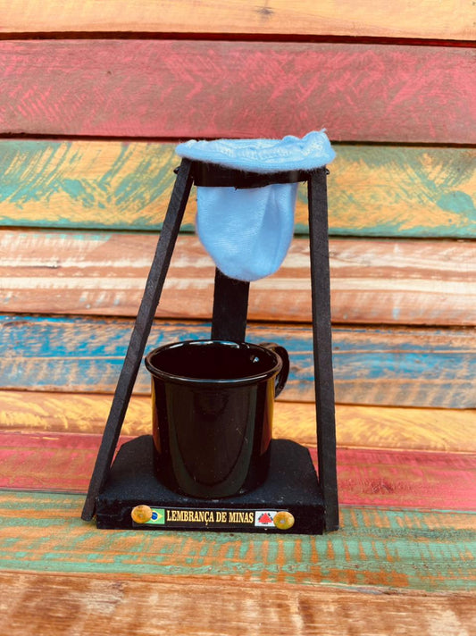 Kit Café Caneca 100ml Alumínio E Suporte de Madeira Com Coador Preto