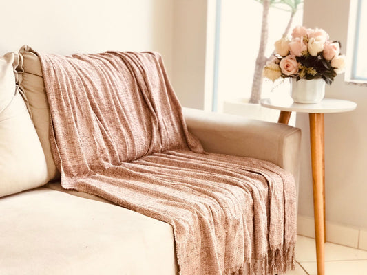 Manta para Sofá/Peseira em Chenille Rose 1,20mx1,80m