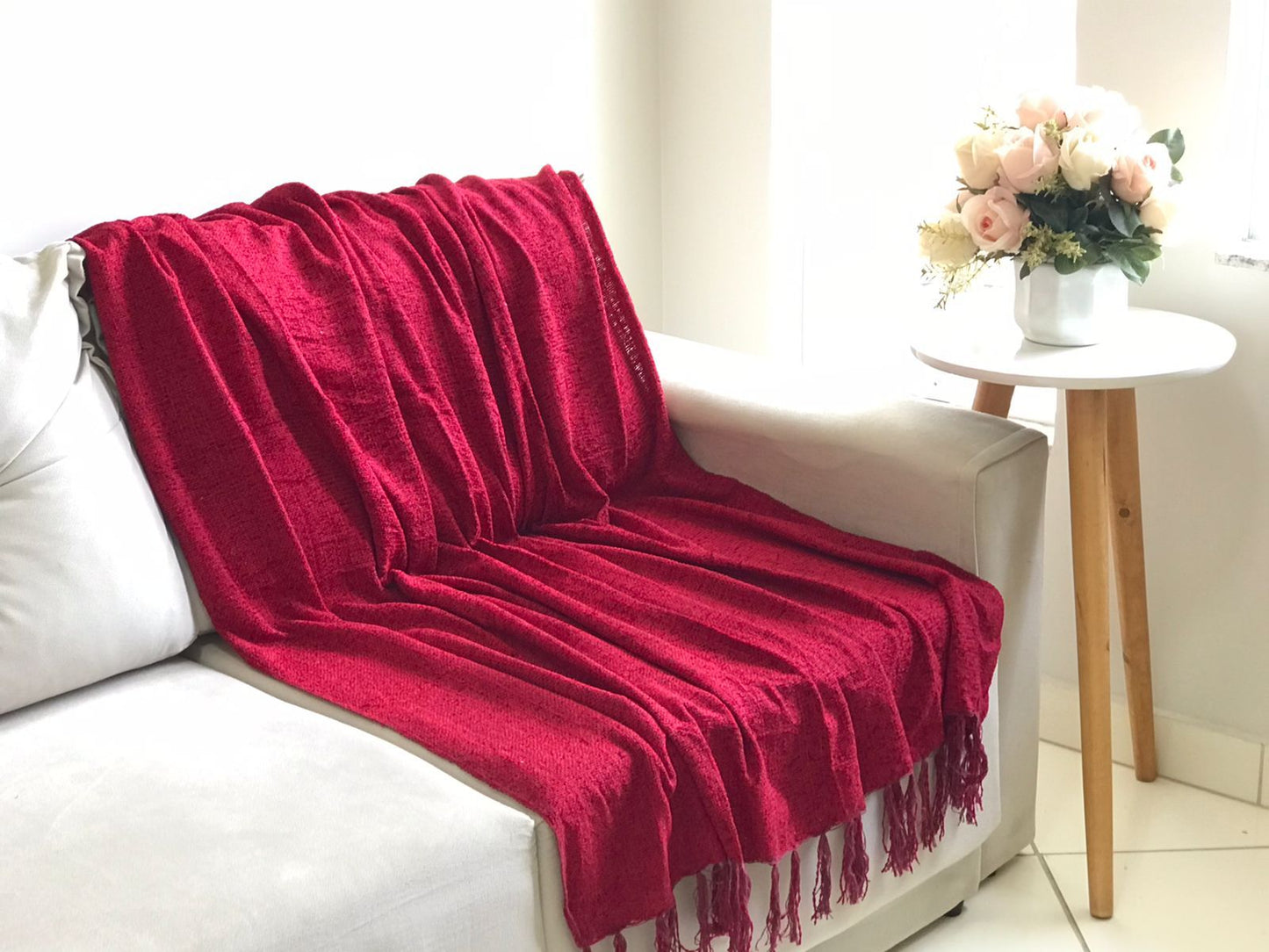Manta para Sofá/Peseira em Chenille Vinho 1,20mx1,80m