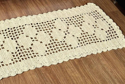 Passadeira Crochê Retangular Cru 128x40cm