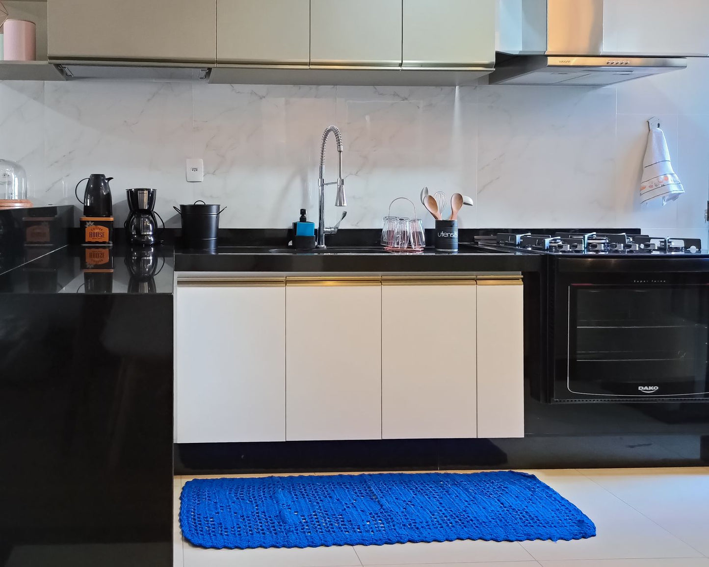 Passadeira Crochê Retangular Azul 128x40cm