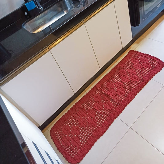 Passadeira Crochê Retangular Vermelha 128x40cm