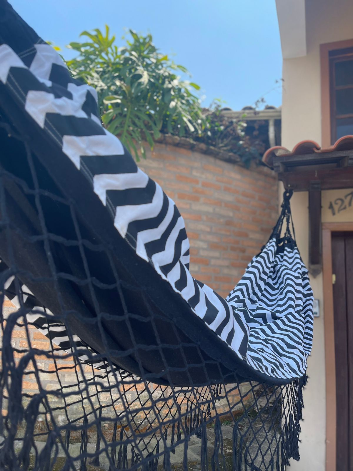 Rede de Algodão Forrada com Belize Semi Impermeável - Chevron Preto