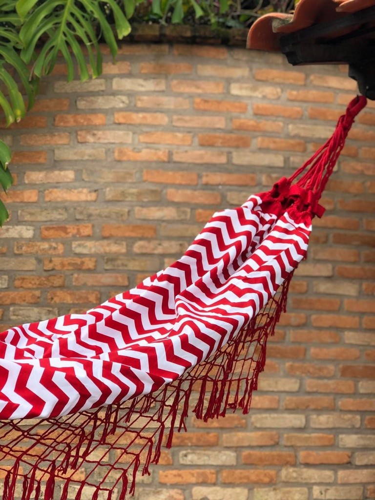 Rede de Algodão Forrada com Belize Semi Impermeável - Chevron Vermelho