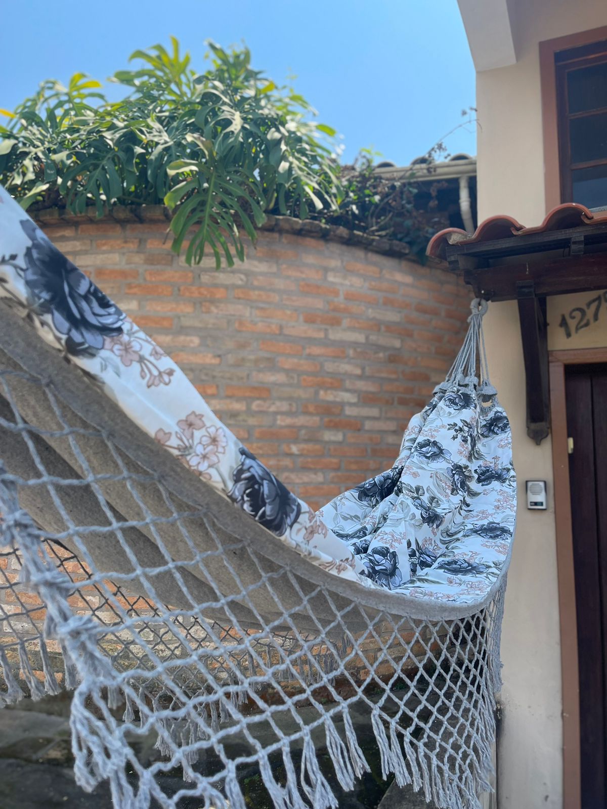 Rede de Algodão Forrada com Belize Semi Impermeável - Floral Cinza