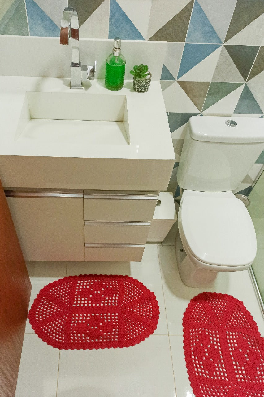Tapete Crochê Oval Vermelho G
